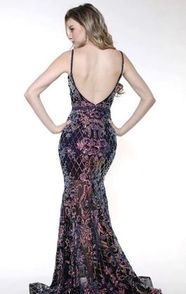 Ava Presley Purple Size 4 Black Tie Prom Mermaid Dress on Queenly