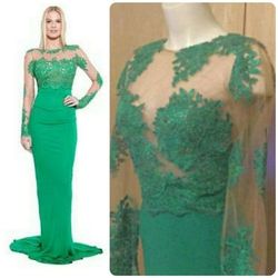 Nicole Bakti Green Size 8 $300 Free Shipping Silk Satin Train Dress on Queenly