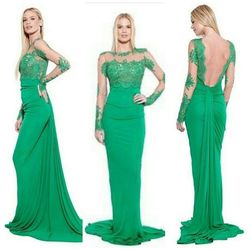 Nicole Bakti Green Size 8 $300 Free Shipping Silk Satin Train Dress on Queenly