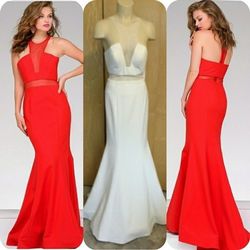 Jovani White Size 0 Pageant Halter Strapless Straight Mermaid Dress on Queenly