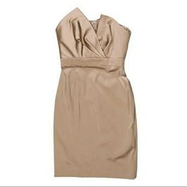 Theia Nude Size 8 Midi $300 Satin Cocktail Dress on Queenly