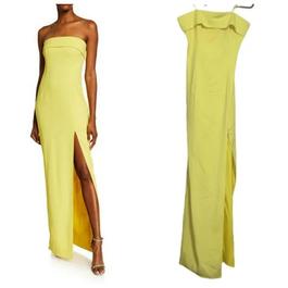 JAYGODFREY Yellow Size 6 Olive Jersey Black Tie Side slit Dress on Queenly
