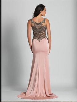 Style 5893 Dave and Johnny Pink Size 4 Jewelled Boat Neck Embroidery Side slit Dress on Queenly
