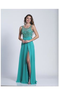 Style 6187 Dave and Johnny Green Size 16 Black Tie Turquoise Beaded Top Side slit Dress on Queenly