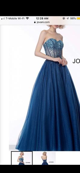 Jovani Blue Size 18 Floor Length Medium Height Sheer Ball gown on Queenly