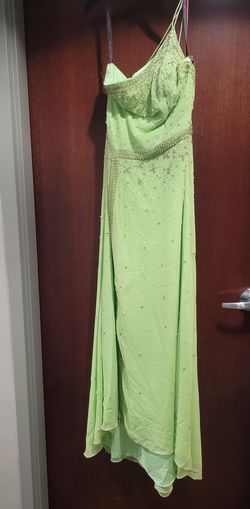 Style 635 Anna Scott  Light Green Size 8 Side slit Dress on Queenly