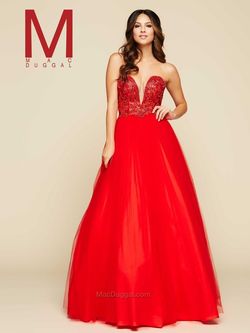 Style 65354H Mac Duggal Bright Red Size 4 Tall Height Floor Length Jewelled Ball gown on Queenly