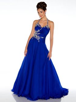 Style 50155H Mac Duggal Blue Size 12 Prom Plus Size Halter Ball gown on Queenly