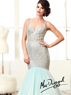 Style 64721H Mac Duggal Blue Size 6 Military Sequined Jewelled Mermaid Dress on Queenly