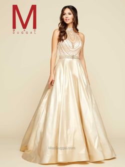 Style 76952H Mac Duggal Gold Size 12 Pageant Tall Height Ball gown on Queenly