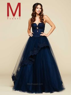 Style 48420H Mac Duggal Navy Blue Size 12 Floor Length Ball gown on Queenly