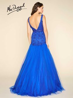 Style 65809H Mac Duggal Blue Size 20 Floor Length Sequin Beaded Top Prom A-line Dress on Queenly