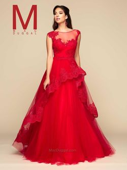 Style 48233H Mac Duggal Red Size 2 Lace Tall Height Prom Sheer Ball gown on Queenly