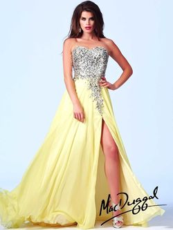 Style 85267A Mac Duggal Yellow Size 4 Floor Length Side slit Dress on Queenly