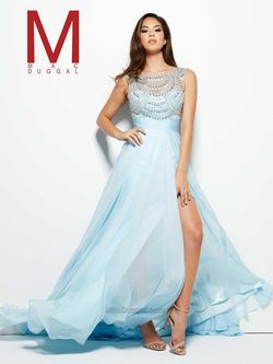 Style 65405A Mac Duggal Light Blue Size 10 Prom Sheer Black Tie Side slit Dress on Queenly