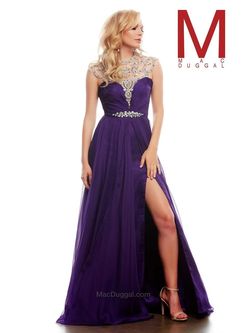 Style 65222A Mac Duggal Purple Size 14 Floor Length Black Tie Side slit Dress on Queenly