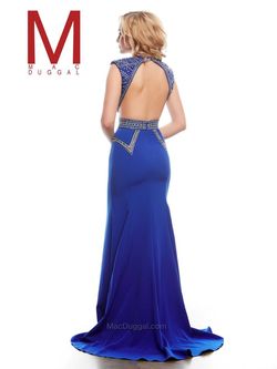 Style 48405A Mac Duggal Blue Size 6 Black Tie Side slit Dress on Queenly