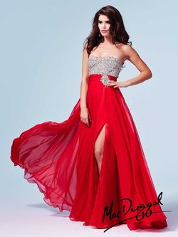 Style 61207A Mac Duggal Red Size 0 Floor Length Strapless Jewelled Side slit Dress on Queenly