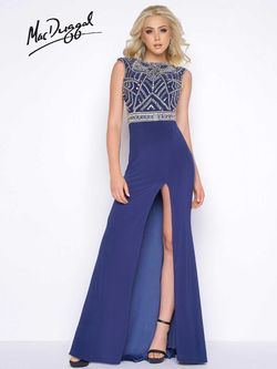 Style 40611A Mac Duggal Blue Size 14 Black Tie Side slit Dress on Queenly