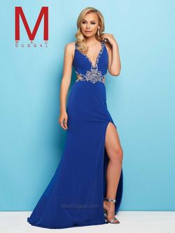 Style 65449L Mac Duggal Royal Blue Size 0 Black Tie Side slit Dress on Queenly