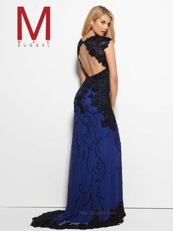 Style 1988M Mac Duggal Royal Blue Size 10 Black Tie Side slit Dress on Queenly