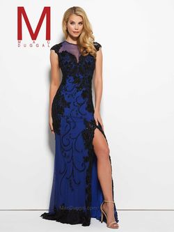 Style 1988M Mac Duggal Blue Size 10 Black Tie Side slit Dress on Queenly