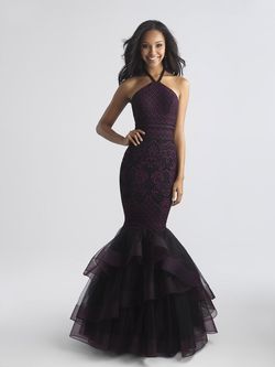 Style 18-647 Madison James Purple Size 10 Black Tie Halter Mermaid Dress on Queenly
