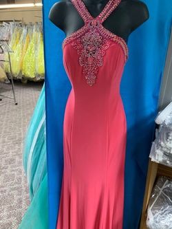 Style 16-373 Madison James Pink Size 8 Embroidery Prom Coral Straight Dress on Queenly