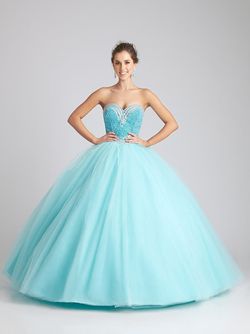 Style Q532 Madison James Blue Size 2 Floor Length Sequin Tall Height Jewelled Ball gown on Queenly