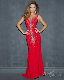 Style 7029 Madison James Red Size 6 Floor Length Jersey Black Tie Pageant Straight Dress on Queenly