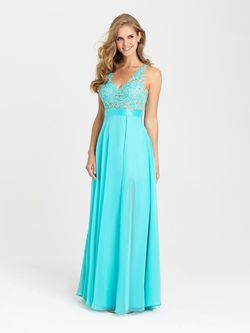 Style 16-413 Madison James Blue Size 10 Floral Turquoise Military Straight Dress on Queenly