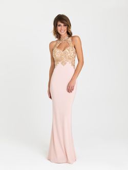 Style 16-396 Madison James Pink Size 4 Rose Gold Tall Height Pageant Straight Dress on Queenly