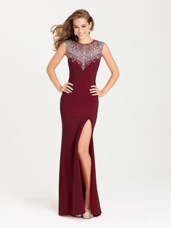 Style 16-308 Madison James Red Size 8 Tall Height Black Tie Side slit Dress on Queenly