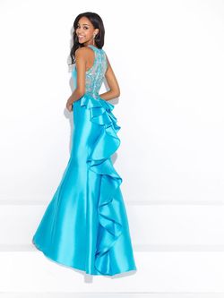 Style 17-291 Madison James Blue Size 2 Tall Height Pageant Train Sequined Mermaid Dress on Queenly
