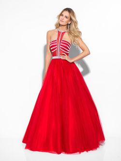 Style 17-235 Madison James Red Size 8 Tulle Tall Height Ball gown on Queenly