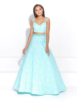 Style 17-222 Madison James Blue Size 14 Sheer Embroidery Plus Size Floor Length Ball gown on Queenly