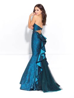 Style 17-221 Madison James Blue Size 8 Tall Height Pageant Floor Length Mermaid Dress on Queenly