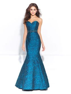 Style 17-221 Madison James Blue Size 8 Tall Height Pageant Sequined Teal Mermaid Dress on Queenly