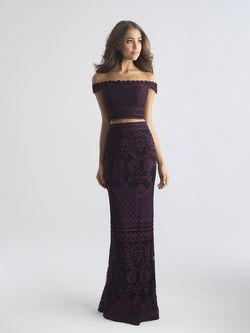 Style 18-646 Madison James Purple Size 4 Floral Black Tie Lace Straight Dress on Queenly