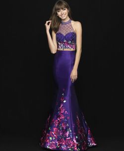 Style 18-602 Madison James Purple Size 4 Black Tie Floor Length Silk Mermaid Dress on Queenly