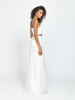 Style 19-128 Madison James White Size 2 Floor Length Embroidery Straight Dress on Queenly