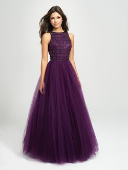 Style 19-119 Madison James Purple Size 4 Wedding Guest Halter Ball gown on Queenly
