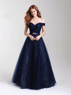Style 20-336 Madison James Blue Size 16 Jewelled Floor Length Plus Size Ball gown on Queenly