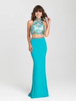 Style 16-435 Madison James Blue Size 8 Floor Length Turquoise Straight Dress on Queenly