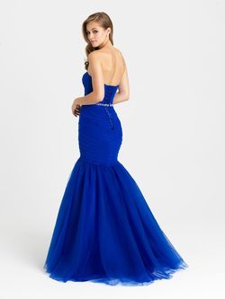 Style 16-354 Madison James Blue Size 16 Floor Length Plus Size Black Tie Mermaid Dress on Queenly
