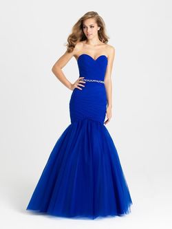 Style 16-354 Madison James Blue Size 16 Military Floor Length Mermaid Dress on Queenly