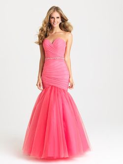 Style 16-354 Madison James Pink Size 6 Tulle Tall Height Coral Mermaid Dress on Queenly
