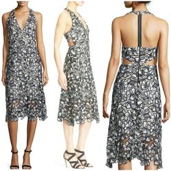 Alice + Olivia Multicolor Size 10 Sheer Floral Midi Cocktail Dress on Queenly