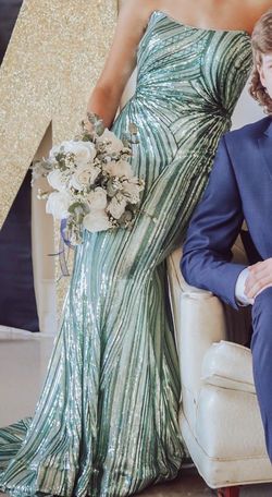 Jovani Green Size 6 Jewelled Black Tie Sequin Straight Dress on Queenly