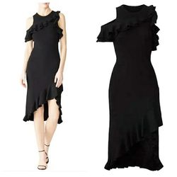 A.L.C. Black Size 8 Ruffles High Low Midi Cocktail Dress on Queenly
